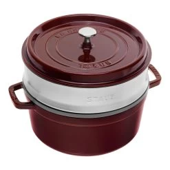 Staub Cocotte Avec Panier Vapeur 26 Cm, Rond(e), Grenadine, Fonte