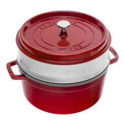 Staub Cocotte Avec Panier Vapeur 26 Cm, Rond(e), Cerise, Fonte