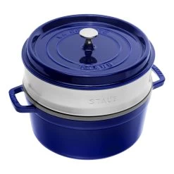 Staub Cocotte Avec Panier Vapeur 26 Cm, Rond(e), Bleu Intense, Fonte