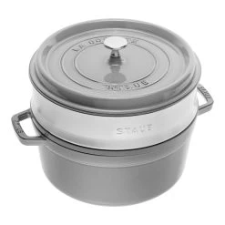 Staub Cocotte Avec Panier Vapeur 26 Cm, Rond(e), Gris Graphite, Fonte